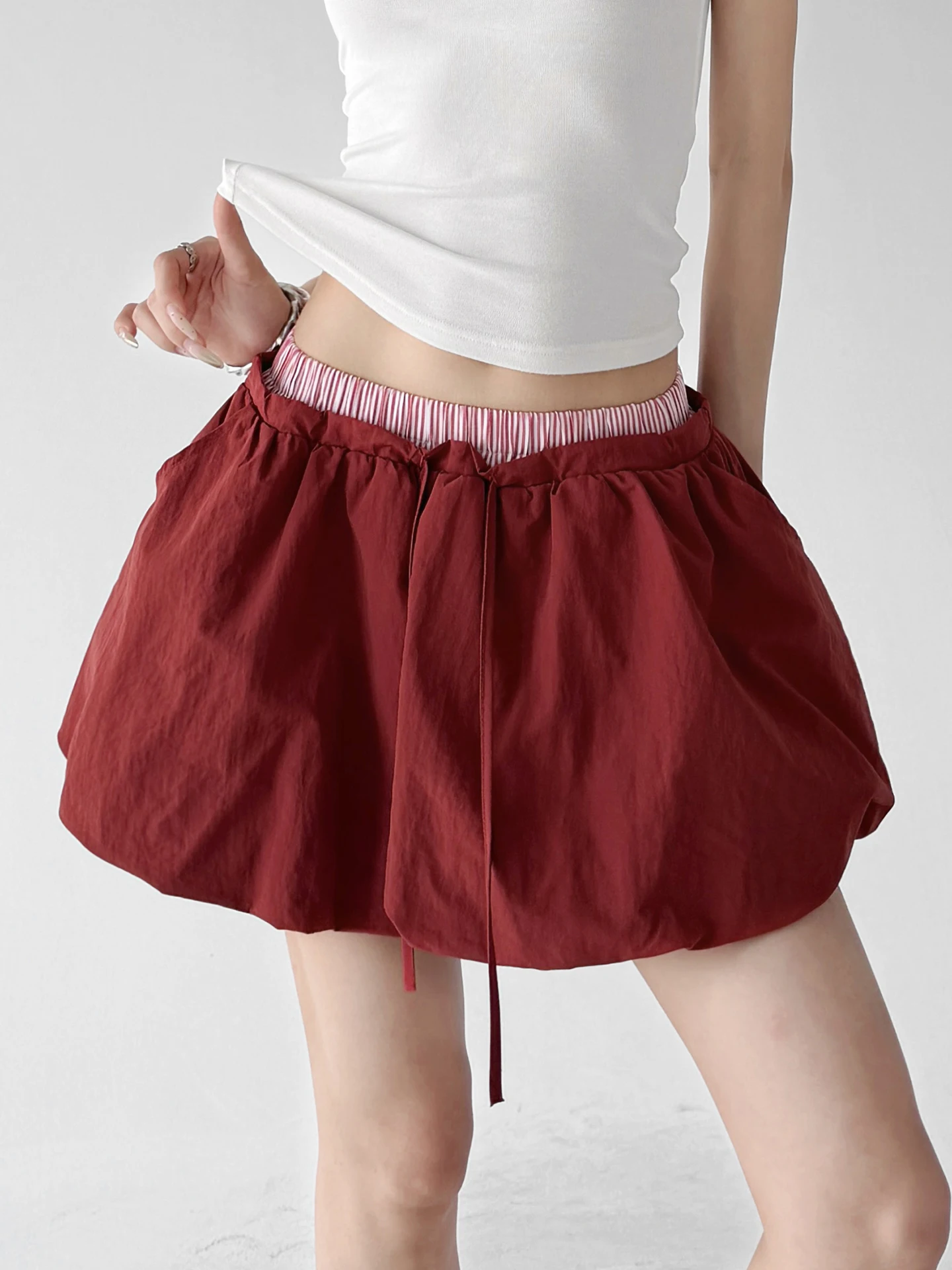 Red Flower Bud A-Line  Skirt Women's Summer 2026 New Style Fluffy Skirts Slimming Versatile Short Skirts High Waist Nylon...