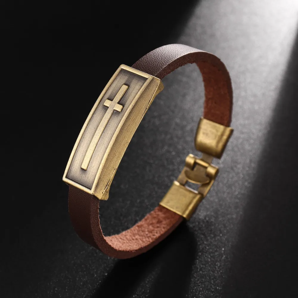 Fashion Pop Hip Hop Retro Men's Cross Pattern Bracelet Creative Ethos All-in-one Leather Party Bracelet Holiday Gift Accessories