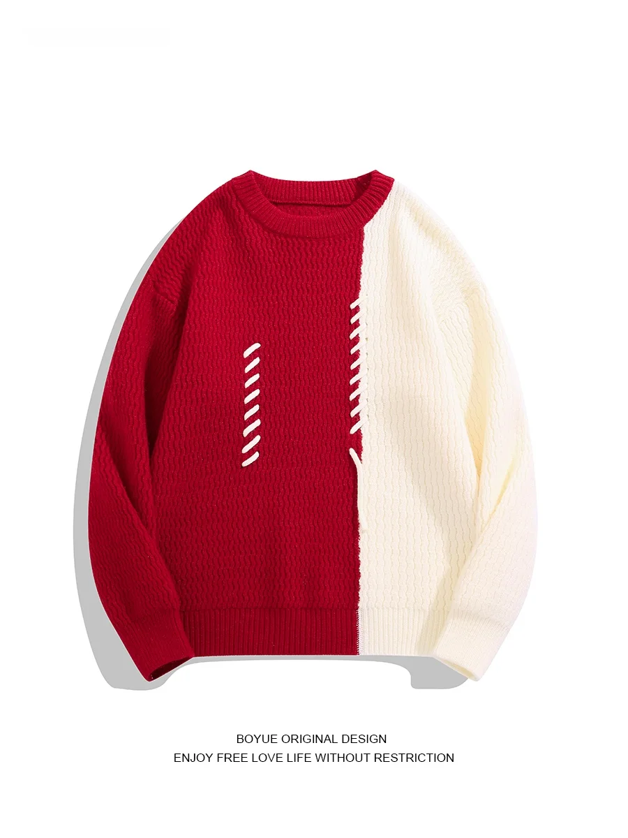 

BOYUE Handmade Knitted Sweater Casual Thi Warm Large Size Base Layer for Men And Women Winter Autumn Color Blo Rope Pulling