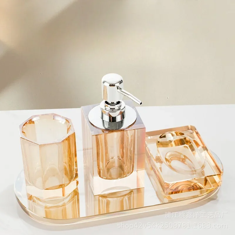 4PCS Glass Lotion Bottle Clear Crystal Bathroom Set Tray Household Soap Dispenser Set Bathroom Accessories Organizer Dispenser