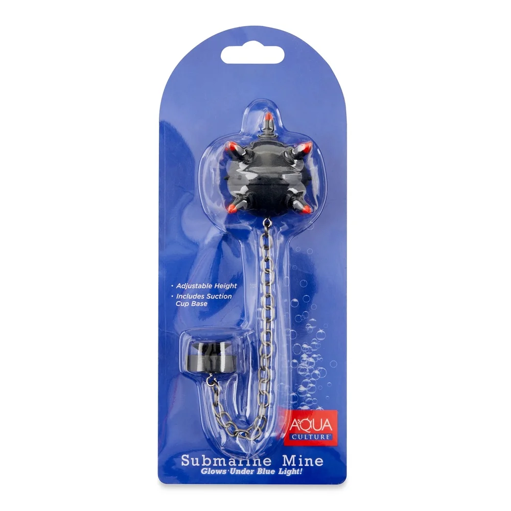 Large Sub Mine Plastic Aquarium Decoration Glowing Tips Suction Cup Base Adjustable Height Underwater Oasis Ideal Fish Tanks