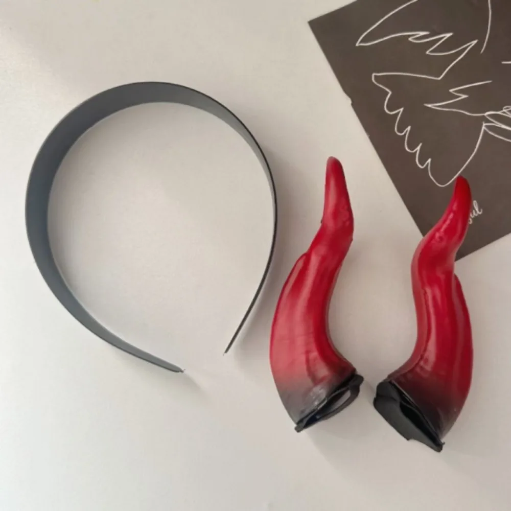 Gothic Style Black Queen Devil Horn Headpiece Adjustable Plastic Red Demon Horn Headband Detachable Halloween Headdress