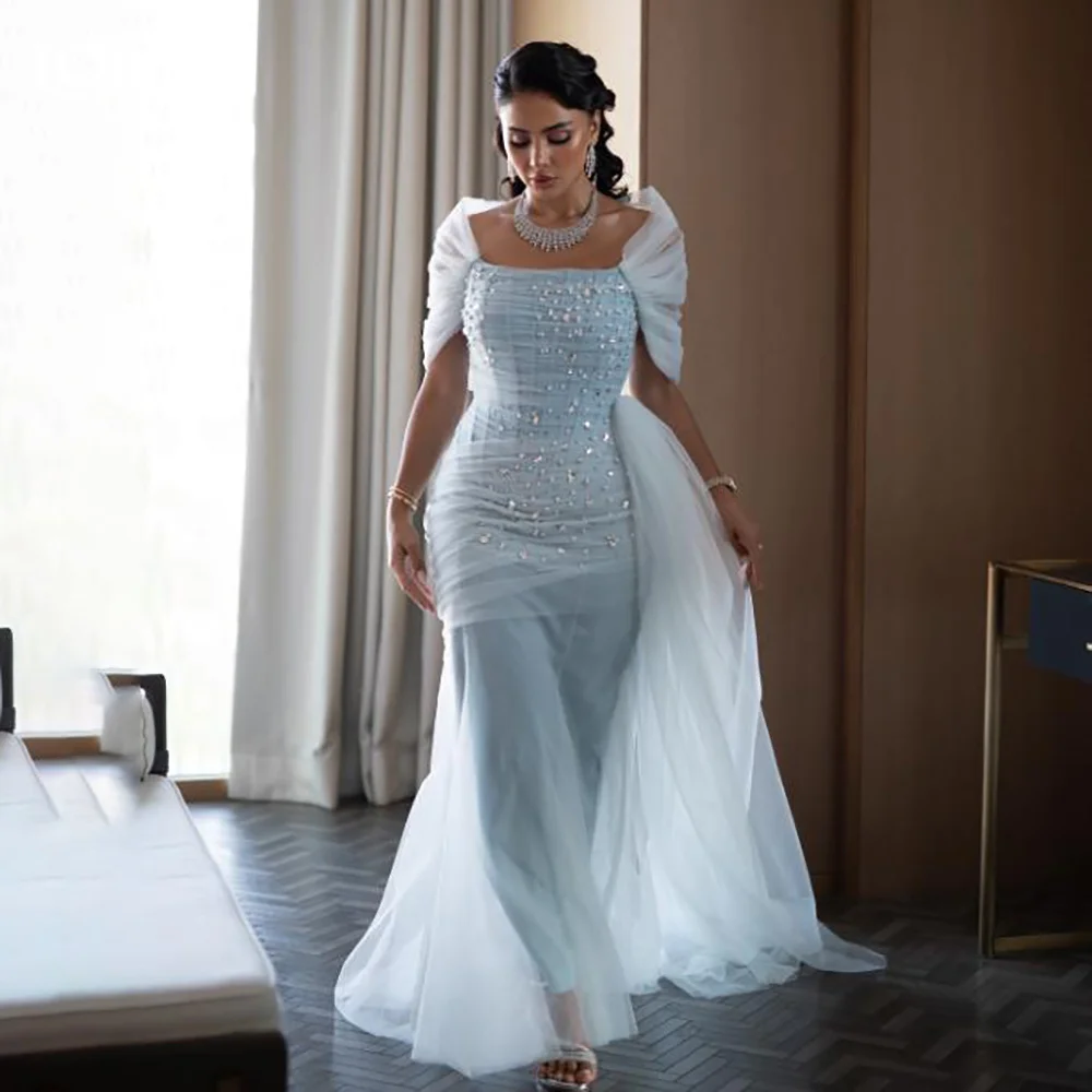 

LORIE Modest Crepe Evening Dresses Elegant Off Shoulder Ruinstone Pleat Mermaid Arabia Prom Gown Ruffle Party Dresses Customized