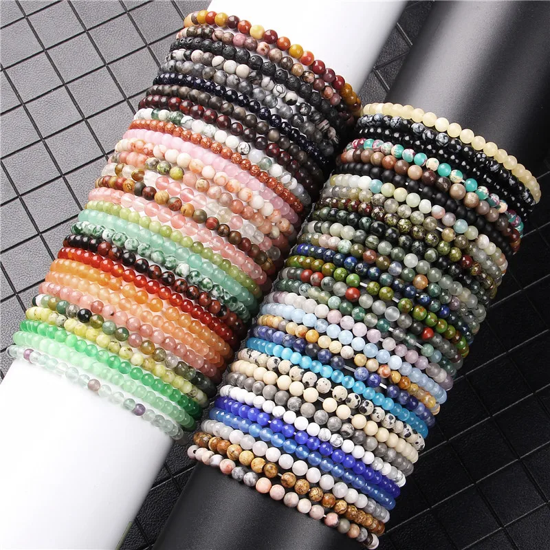 

10pcs 4mm Agates Tigers Eye Stone Women's Bracelet Handmade Semi-precious Stone Elastic Lover Couple Friend Bracelets