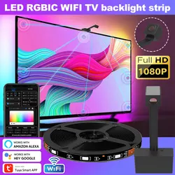 Tuya LED RGBIC WIFI TV Backlights with Camera Music Sync TV Ambient Backlights Strip