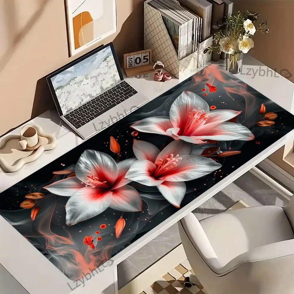 

Lily Flower Mouse Pad Large Computer Office Table Mats XXL Rubber Desk Mat With Lockedge Non-slip Office Gaming Deskmat Carpet