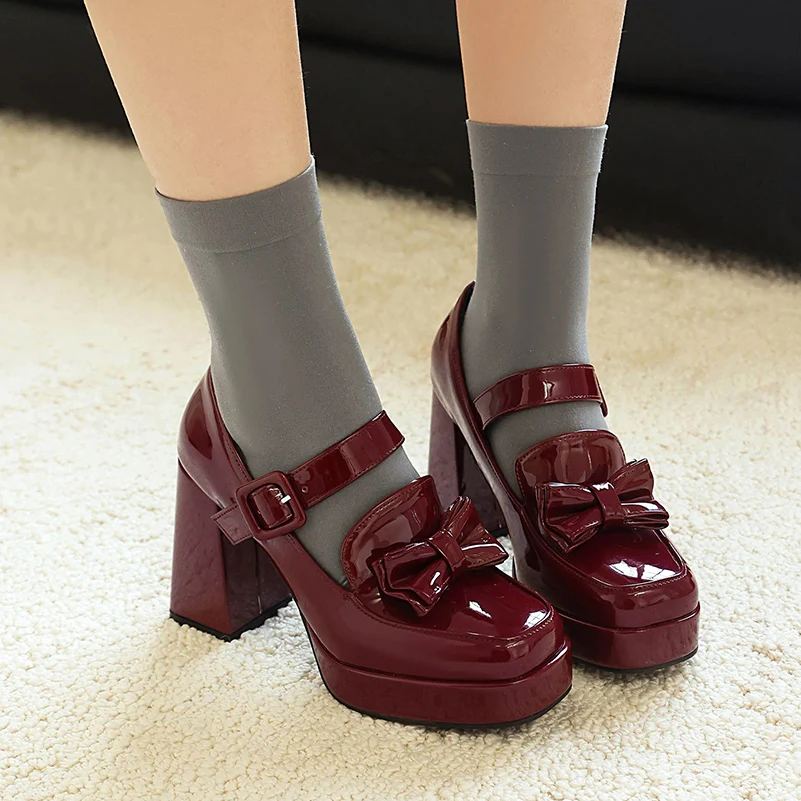 

Square Toe Platform Ultra-High Hollow Thick Heel Metal Buckle Butterfly Bow Sweet Style Pumps Lolita Style High Heels