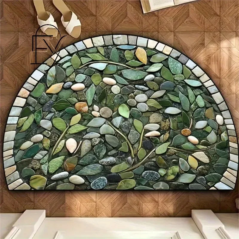 Half Circle Felt Doormat with a Minimal Arch Desert Landscape on White Non Slip Bath Rug for Washroom
