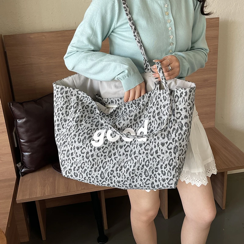 Vintage Leopard Print Tote Bag, Letter Print Large Capacity Shoulder Bag, Y2K Casual Handbag For Women Daily & Commute - view 2
