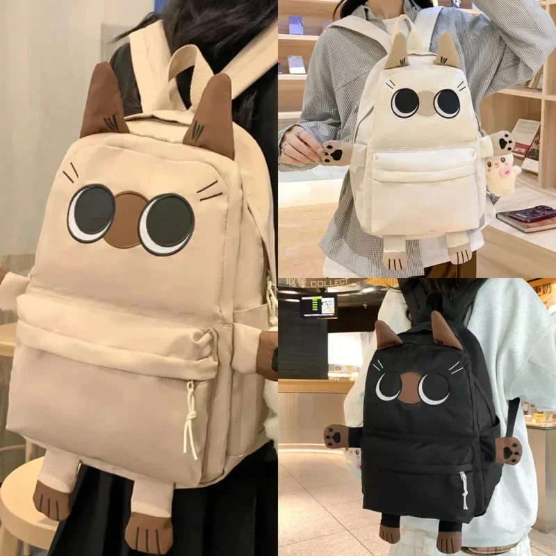 

Ins Style Backpack Student Cat School Bags Casual Basic Japanese Cartoon Large Capacity Backpacks For A&B One Shoulder Bag For C