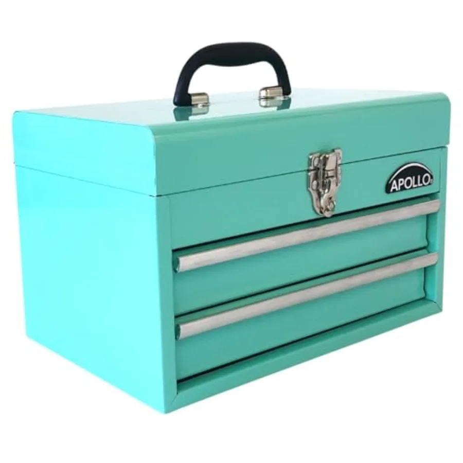 

14 Inch Steel Tool Box with Deep Top Compartment and 2 Drawers in Heavy-Duty Steel With Ball Bearing Opening and P