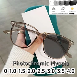 Luxury Photochromic Myopia Glasses for Ladies Men Women Vintage Smart Intelligent Sunglasses Fashion Short Sighted Eyeglasses