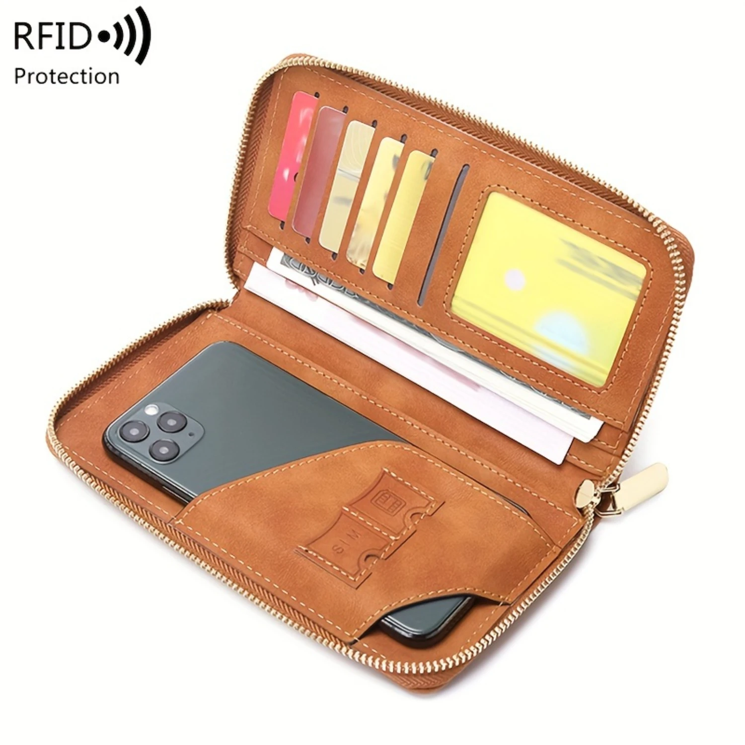 Portable Airplane Passport Holder, Multifunctional Zipper Clutch Long Wallet - Solid Color Travel Essential