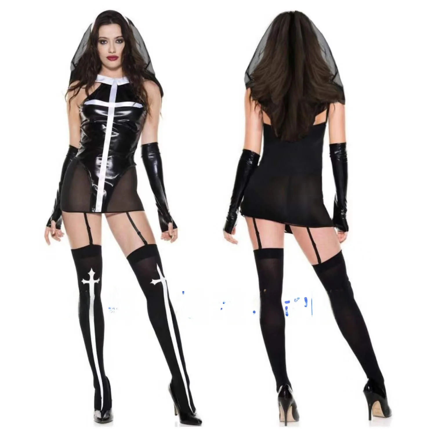 loween Lady Hollow Abito da donna aderente Costume da suora rivestito da donna adulta COS Nun Outfit aderente aderente Dr