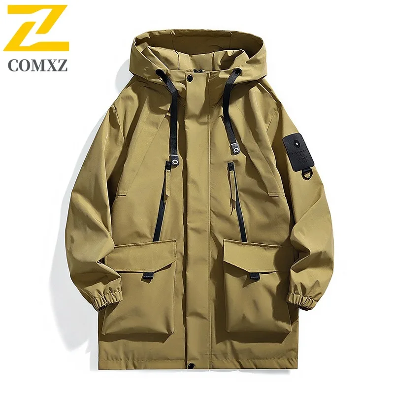 

COMXZ Spring Autumn Trendy Hong Kong Style Japanese Ins Youth Street Fashion Longline Hooded Jacket Men Casual Coat windbreaker