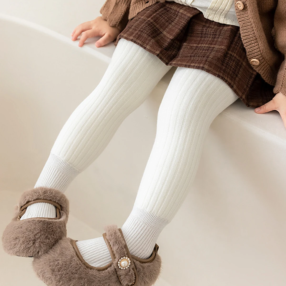 2 Stück dicke warme Strumpfhosen für Babys, einfarbige Fleece-Thermo-Strumpfhosen, Kleinkind-Leggings mit Fuß für Outdoor- und Alltagsoutfits – Detail 5