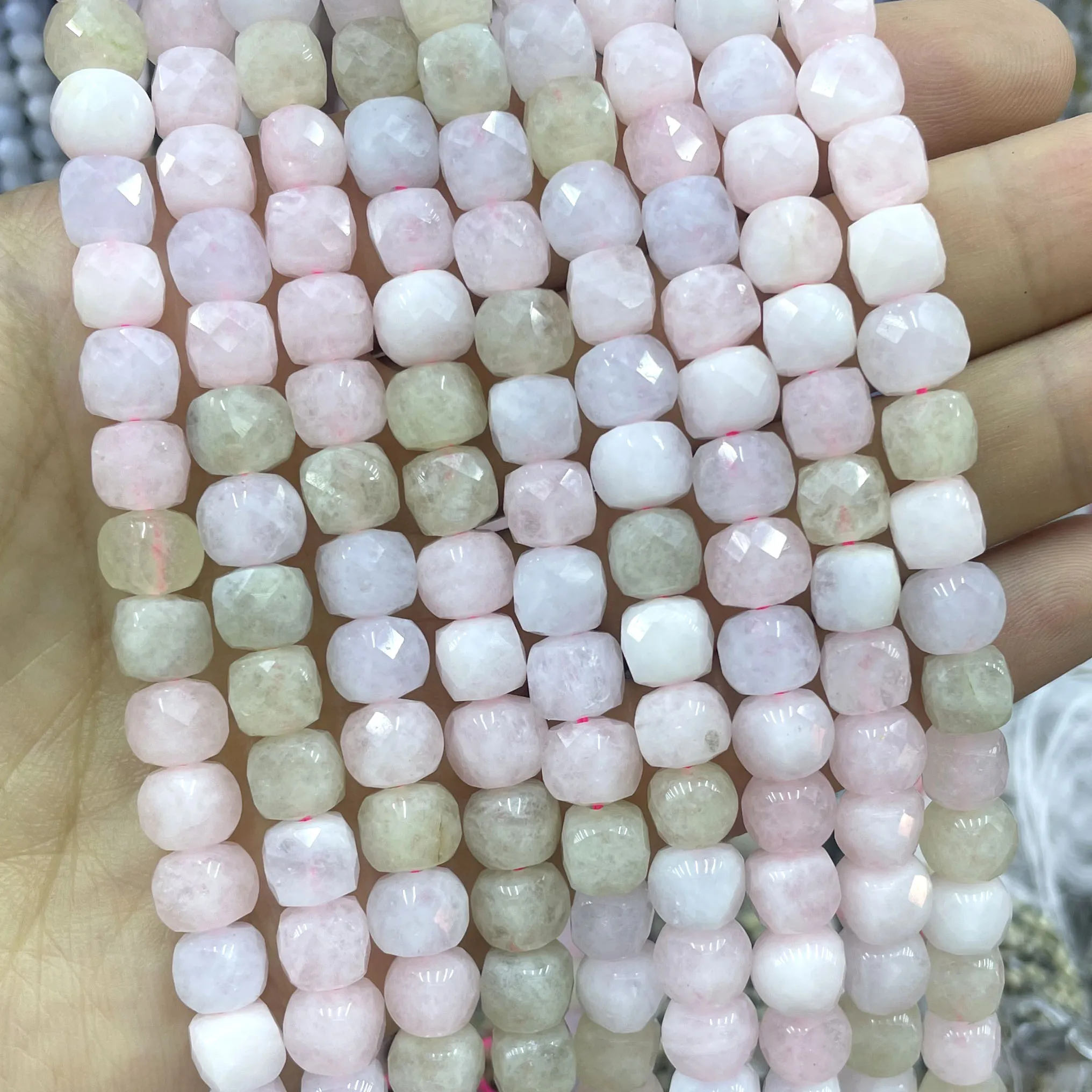 7-8MM Faceted Cube Natural Morganite Chalcedony Stone Loose Square Spacer Bead For Jewelry Making Diy Bracelet Accessories