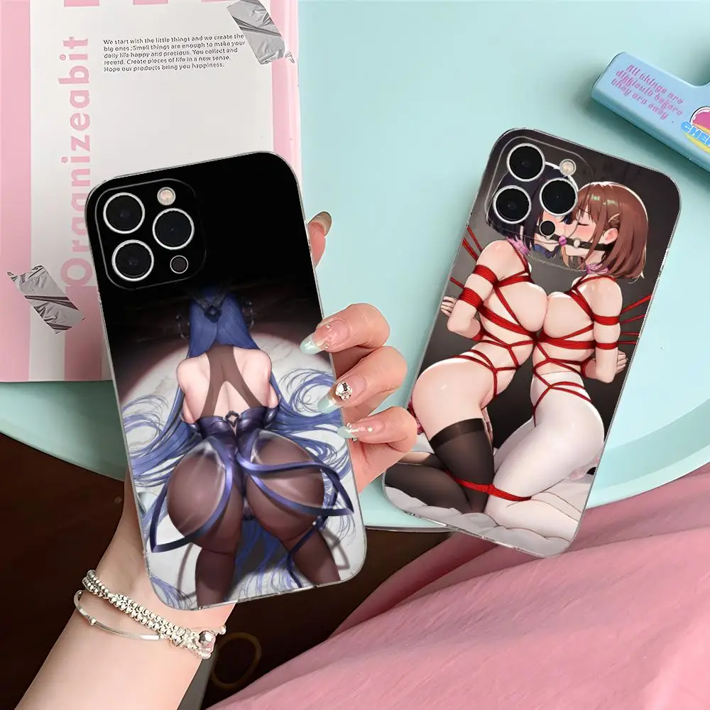 حافظة هاتف لهاتف آيفون 16 15 14 13 12 11 X XR XS 8 6 Pro Max Plus صغيرة شفافة اللون واقية فاخرة لطيف هنتاي Waifu Girl