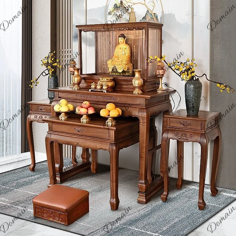 QA Solid Wood Rosewood Buddhist Altar Table Simple Incense Burner Shrine Home Worship Desk for Deities