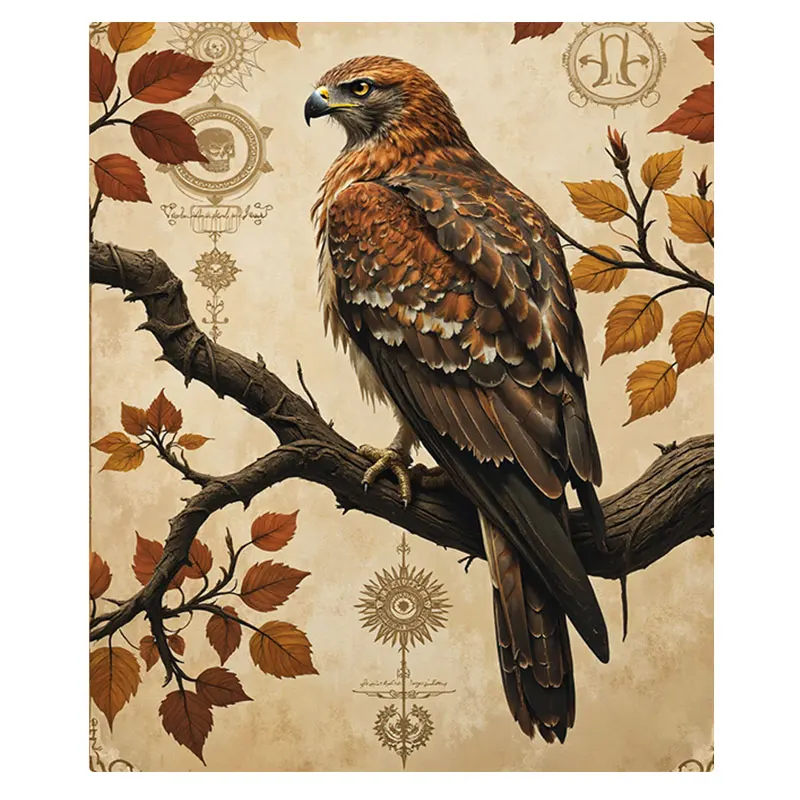 1 шт. фланелевое одеяло, винтажное флисовое одеяло с изображением орла на ветке - деревенский плед в стиле бохо