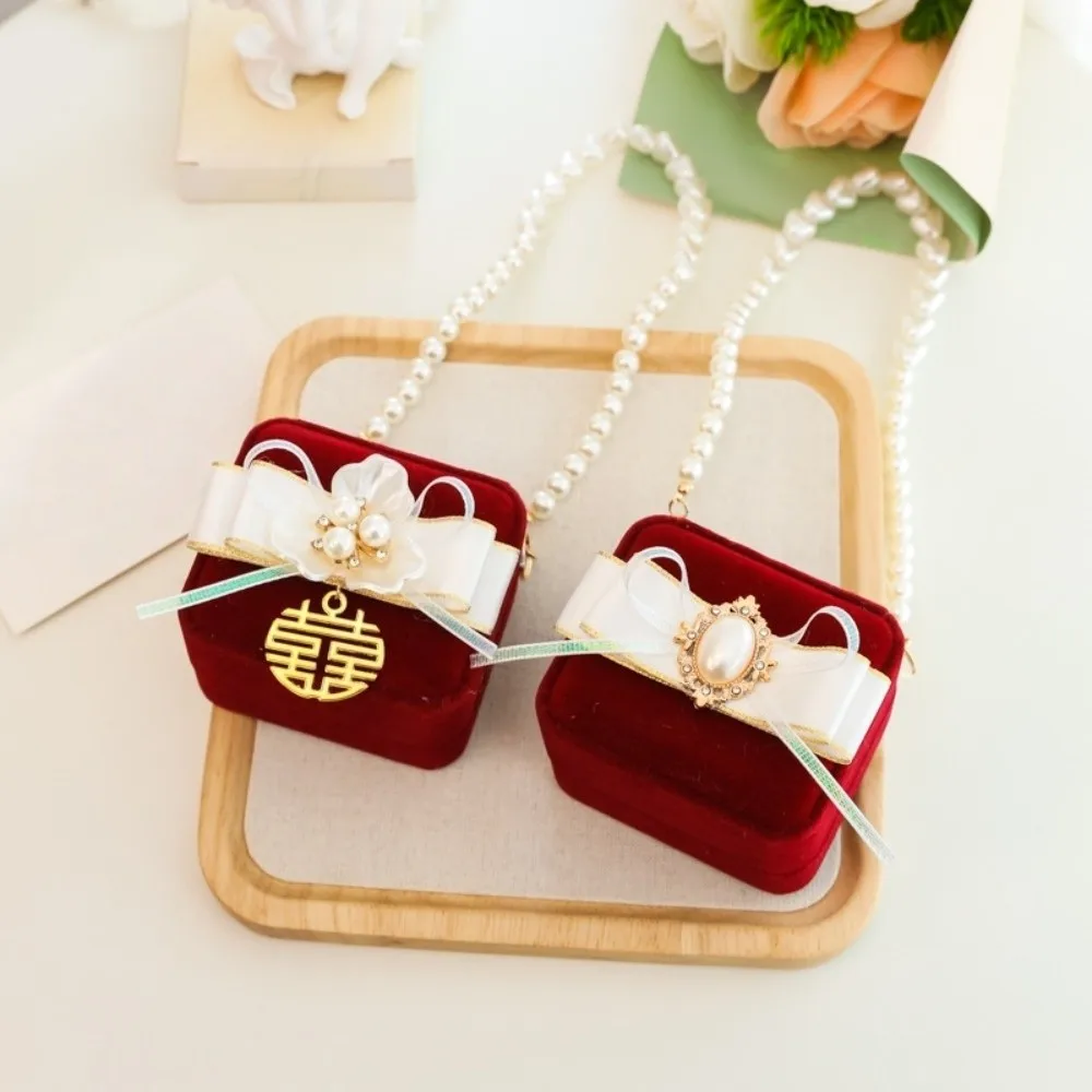 

Creative Pearl Wedding Couples Rings Box Heart Flocked Pets Collars Ring Box Anti-collision Bow Jewelry Box Propose
