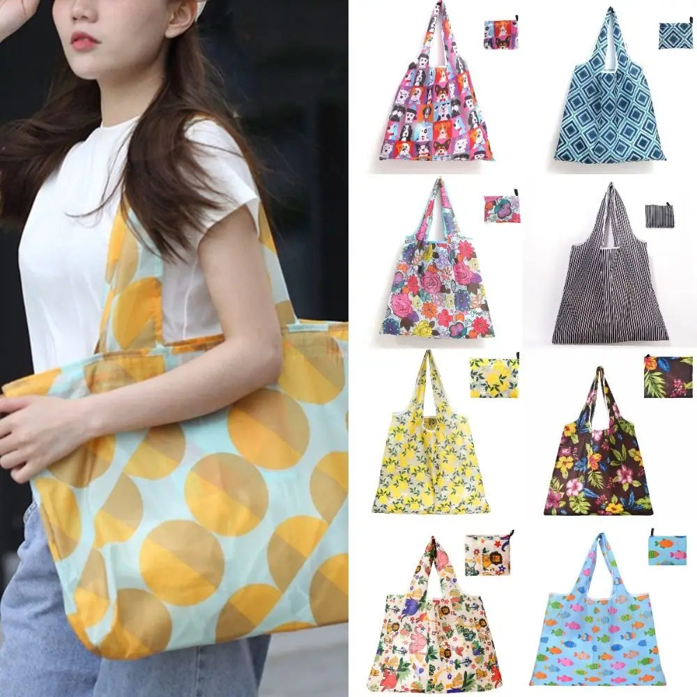 Fashion Large Capacity Folding Shopping Bag Fashion Washable Portable Recycle Tote Bag Lightweight Eco-Friendly Storage Bag