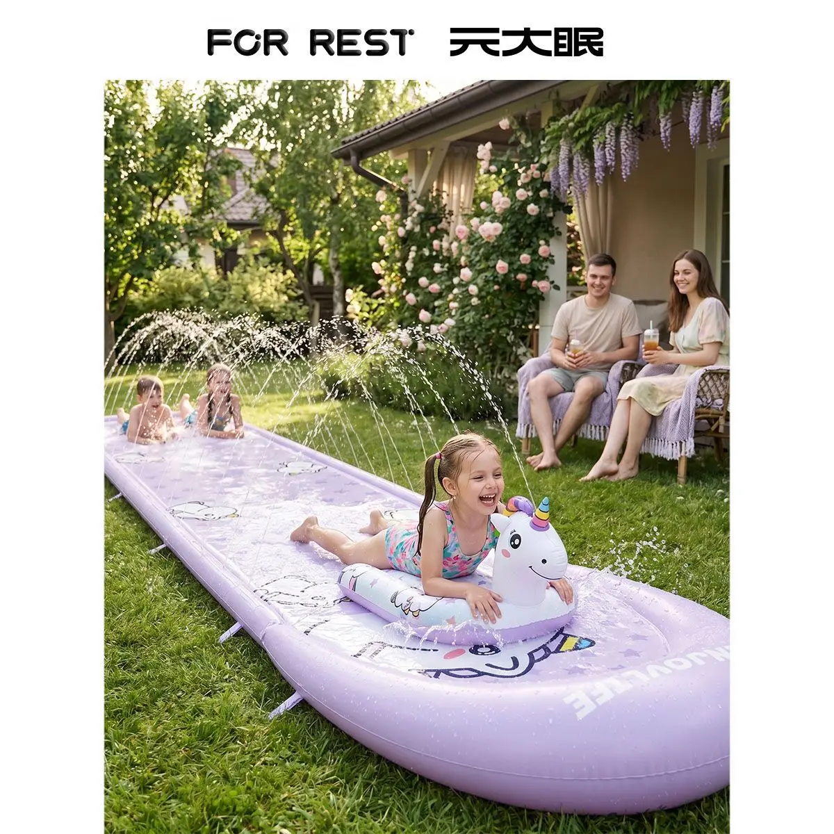 New Unicorn Children's Inflatable Water Slide Outdoor Grassland Water Slide Mat Summer Double Swimming Pool Water Slide Toy