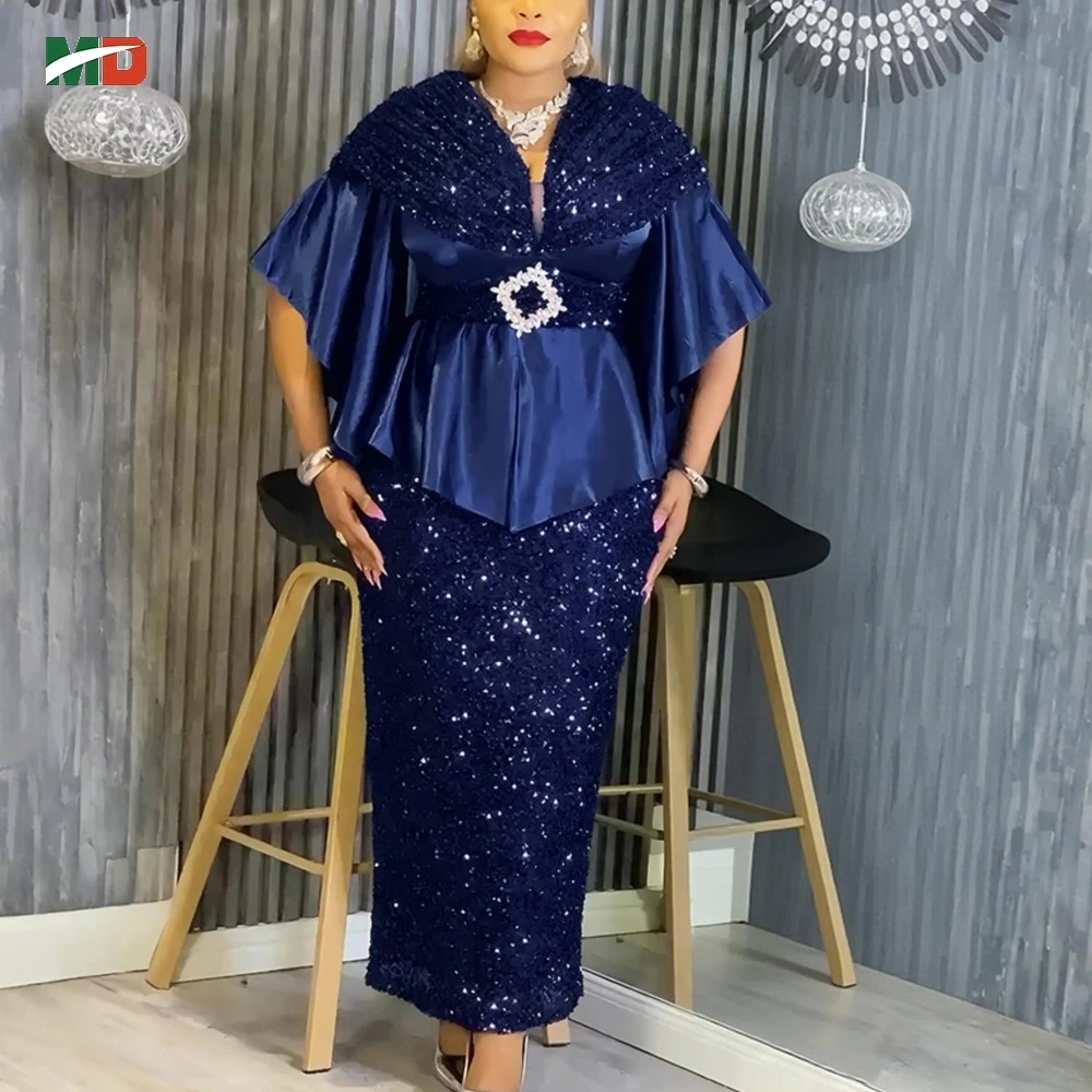 

MD 2026 Fashion African Party Dresses For Women Dubai Sequin Wedding Evening Gown Plus Size Elegant Turkey Christmas Maxi Dress