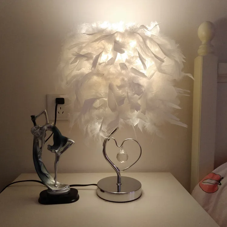 Nordic Heart-shaped Crystal Decoration Lamps Feather Bedside Night Lights