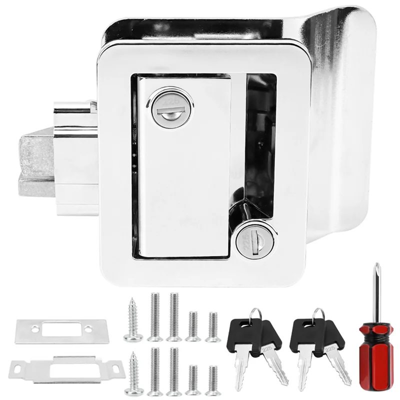 

Cargo Hauler Door Lock Replacement Kit, RV Entry Door Latch With Deadbolt Keys,For Travel Trailer For Horse Trailer Chrome