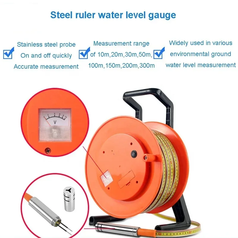 Original brand newCustomized Range 14mm Probe Water Drilling Rig 300m 9V 100m Battery Dip Meter Depth Deep Well Water Level Mete