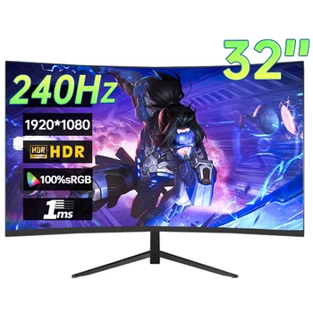 32 Inch 1080P 240Hz Desktop Monitor 1920*1080 100%SRGB 1MS Freesync Game Computer Display IPS VA Curved Straight Screen HDMI/DP