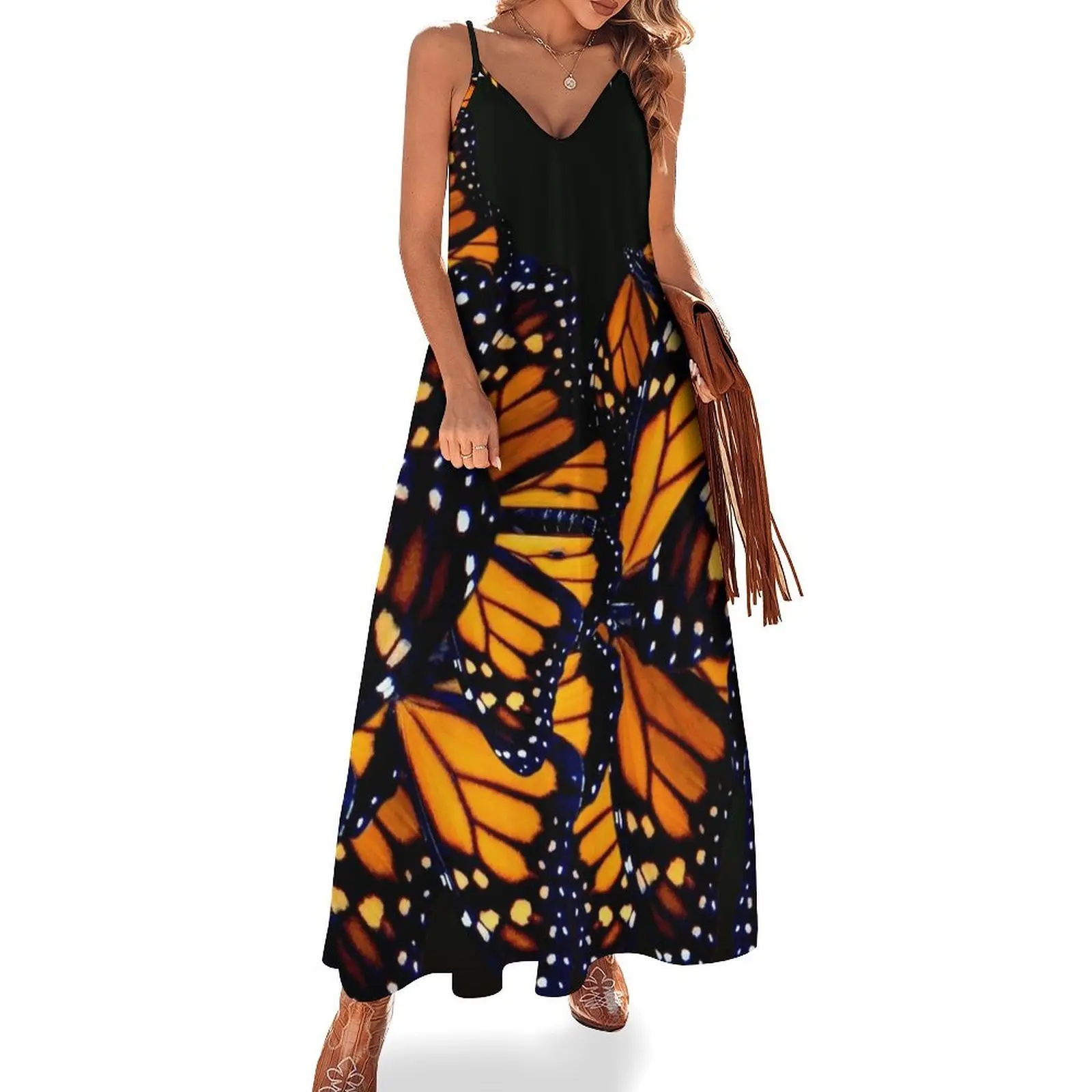 

Monarch butterfly wing pattern Sleeveless Long Dress Party dresses for women Women long dress Dress