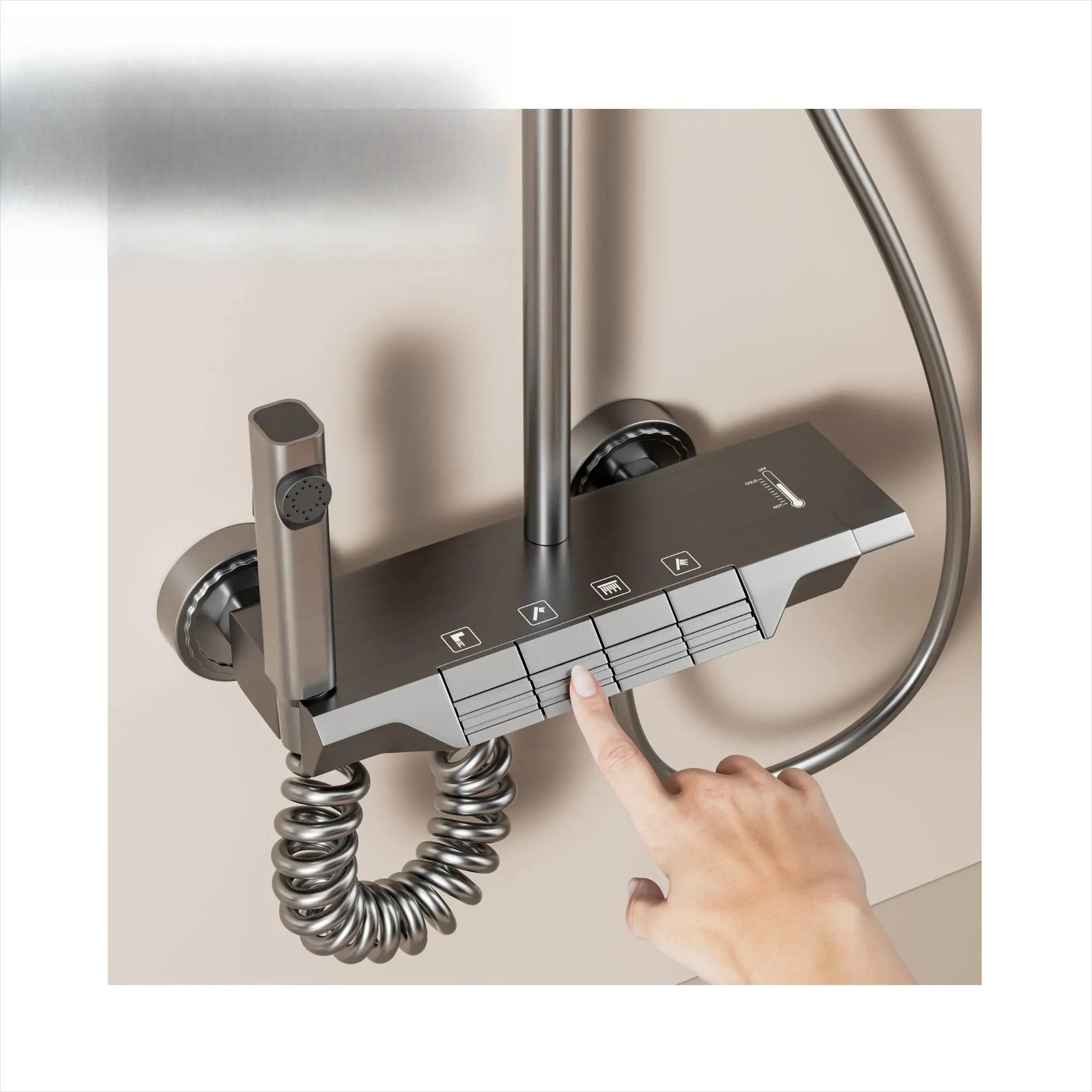 xx-Shower Trim SystemWall-Mounted Aluminum Rainfall Shower Set System With 4 Functions For Bathroom#