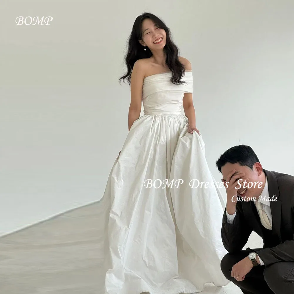 

BOMP Simple A Line Silk Taffeta Wedding Dresses Korea Photo shoot Bolero Bridal Gowns Corset Back Customized Plus Size 2025