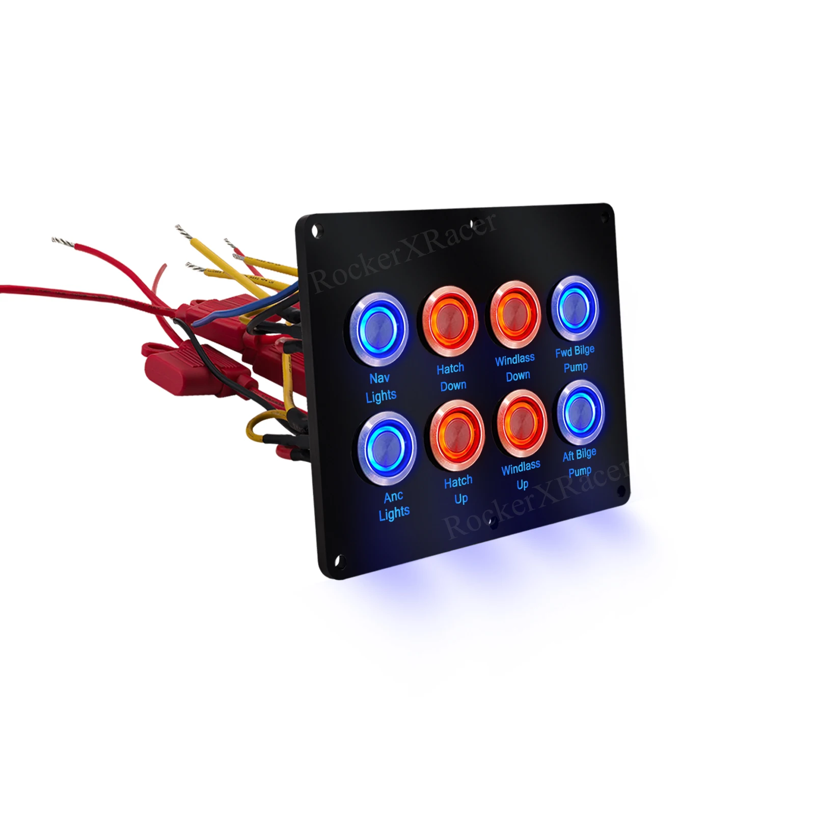 8 Way Marine Switch Panel Acrylic Boat Control ON-OFF for Nav Lights Bilge Pump Waterproof IP67 Yacht Dashboard 12V