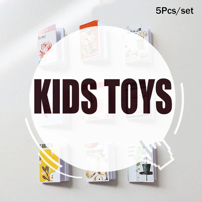 Set of 5 Miniature Dollhouse Books for Decoration, Pretend Play Study Room Accessories for Doll House Micro Scene