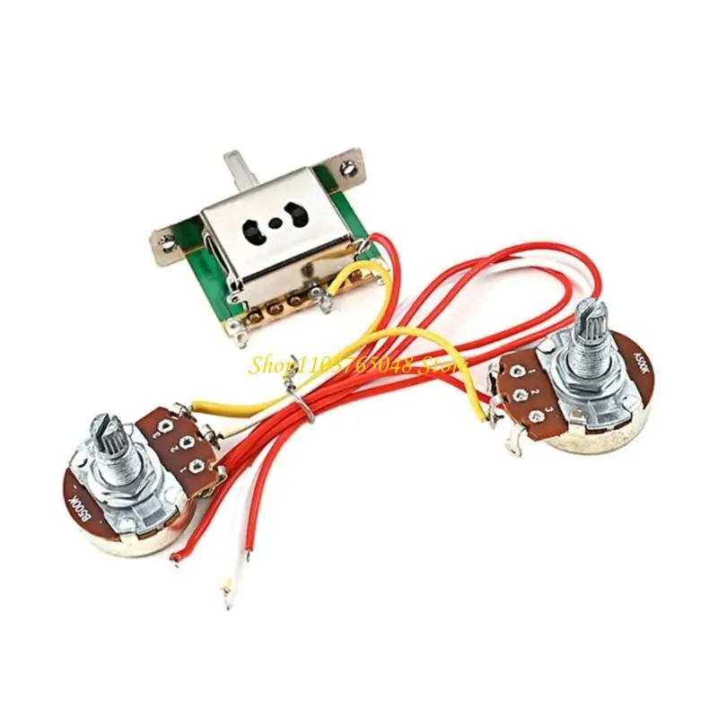 R53E Electric Guitar Wiring Harness Prewired 3 Way Toggle Switch 1 Volume 1 Tone 500K Potentiometer for Bass Guitars