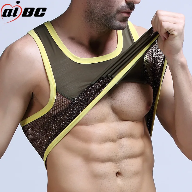 جديد رجل الصيف مثير شبكة شفافة شبكة صيد السمك تي شيرت بروتيل رياضة التدريب تانك القمم سترة السروال تنفس رقيقة الذكور سترة #5