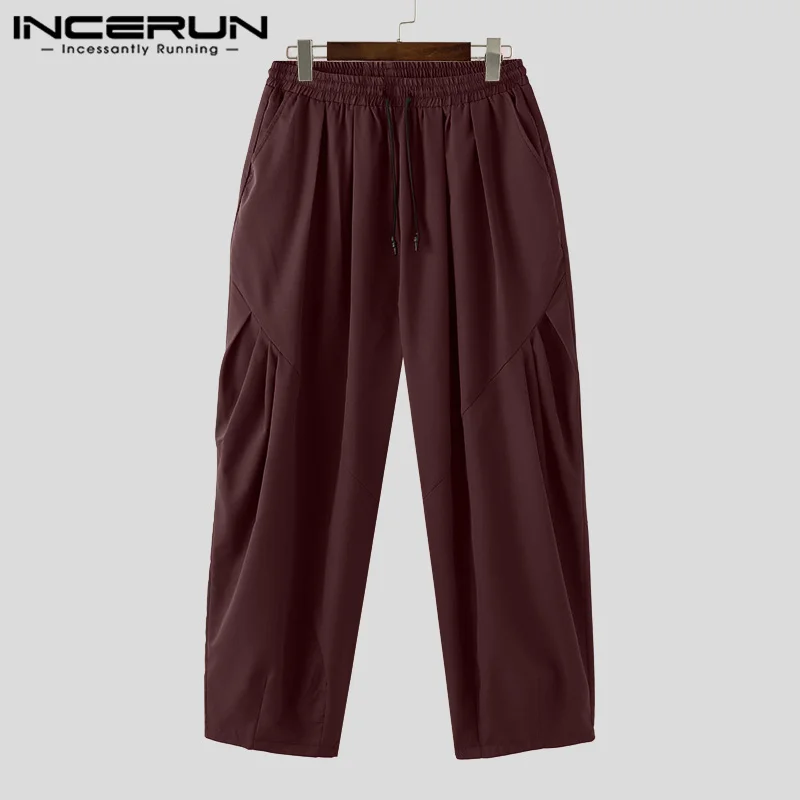 INCERUN-Pantalon plissé à jambes larges pour hommes, Joggers de proximité, Jambes larges, Joggers monochromes, Mode streetwear décontractée, Wstring At, FJMen, 2024