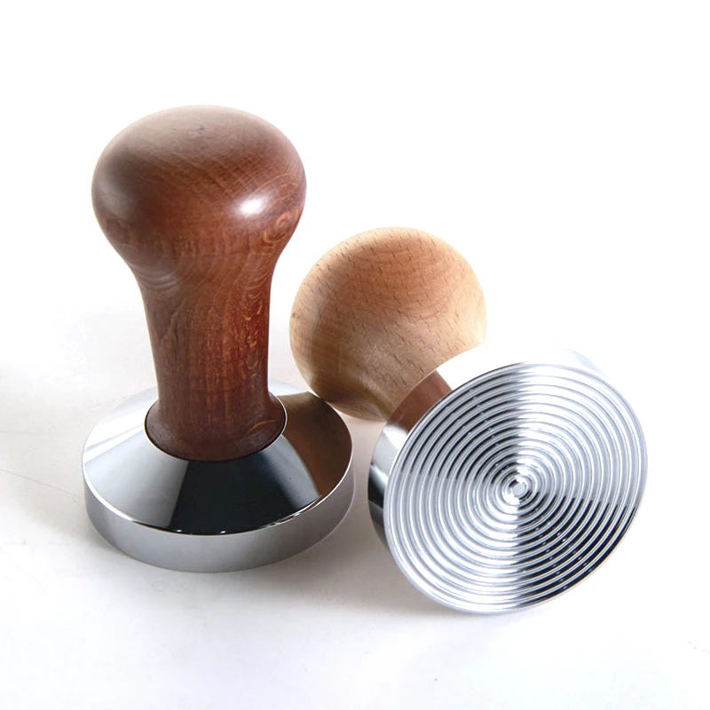 Espresso Tamper, Premium Barista Espresso Coffee Powder Bean Tamper Press Hammer Stainless Steel Flat Base with Wooden Handle