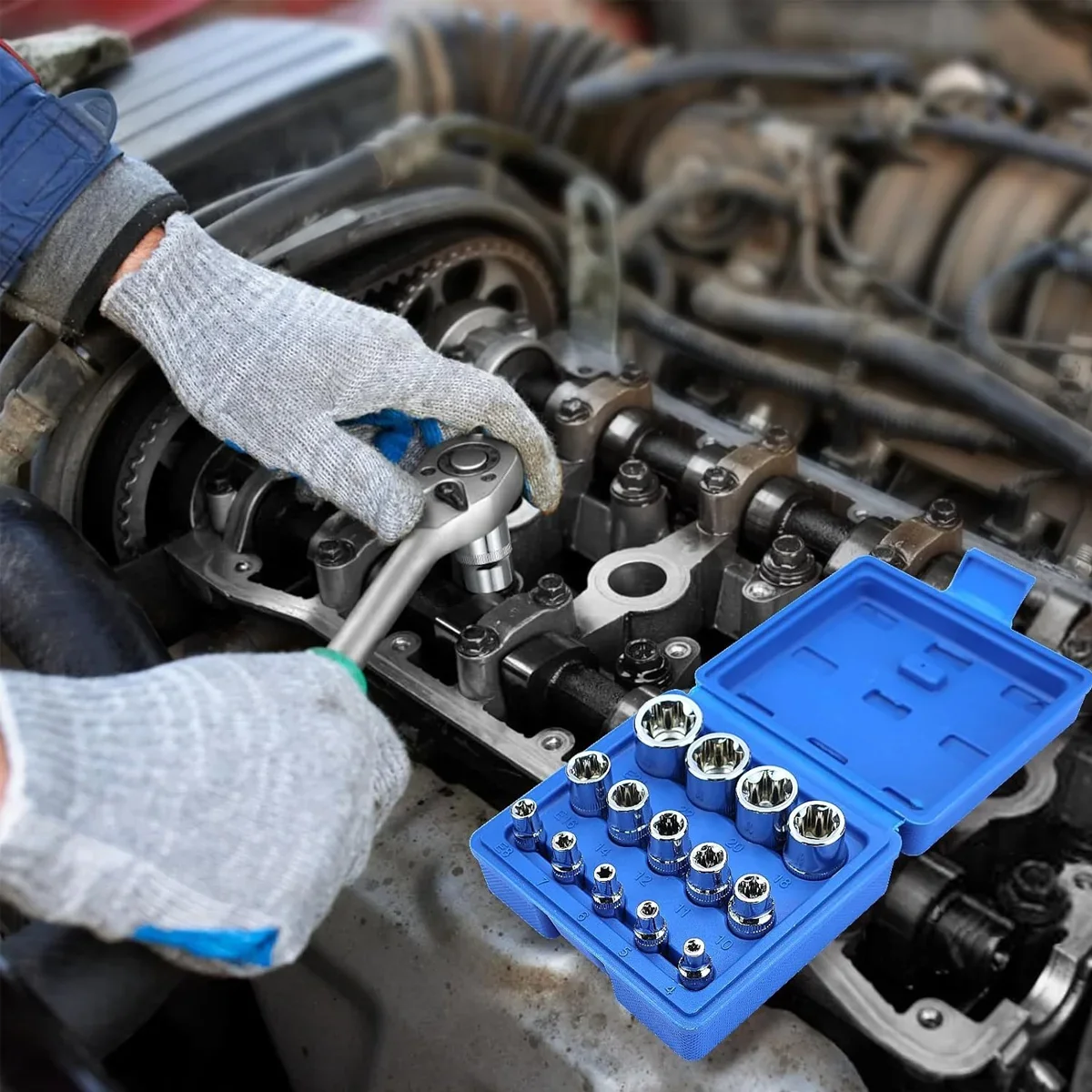 Conjunto de soquete torx e star 14 peças, soquetes sextavados externos E4-E24, para mecânica de reparo de automóveis, kit de ferramentas manuais versáteis e duráveis