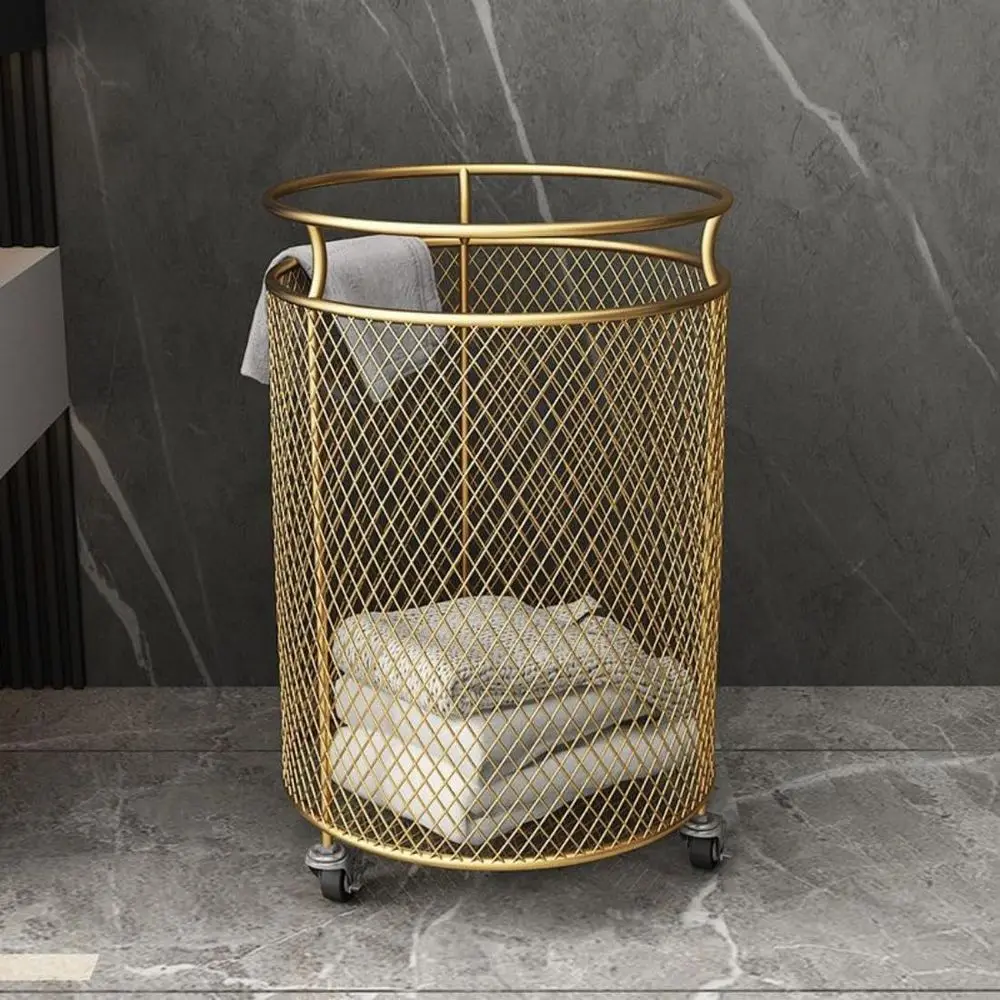 

Large Capacity Rolling Metal Laundry Basket with Wheels for Home Storage - Gold