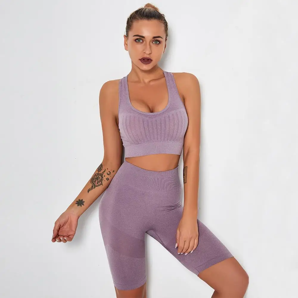 

2 Piece Yoga Suit Sets Women Sport Bra Tops Seamless Shorts Gym Fitness Clothes Push Ups Training Clothing New Running Tracksuit