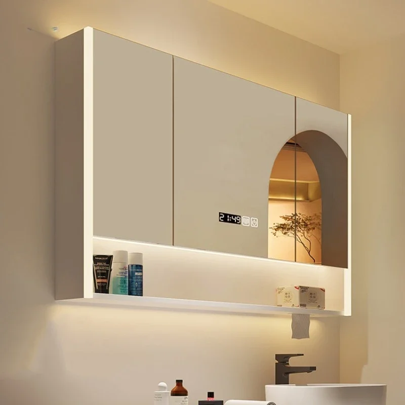 Smart Solid Wood Bathroom Mirror Cabinet Integrated Bathroom Mirror Box With Light Toilet Wall Mirror With Storage Rack