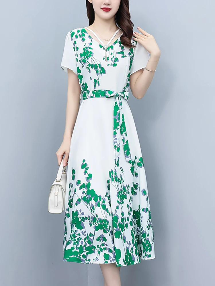 Beach Style Red Floral Chiffon Long Dress for Women Summer Elelgant Casual Holiday Dress 2024 Korean Vintage Bodycon Party Dress