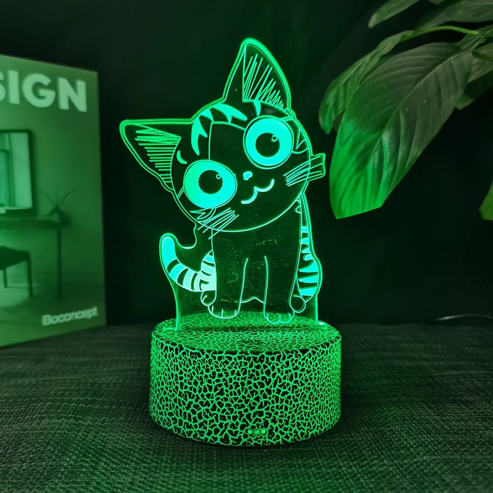 Cheese Cat 3D Illusion Night Light Table Lamp 16 Colors Auto Gradient USB Powered LED Light with Touch Switch Gift for Kids