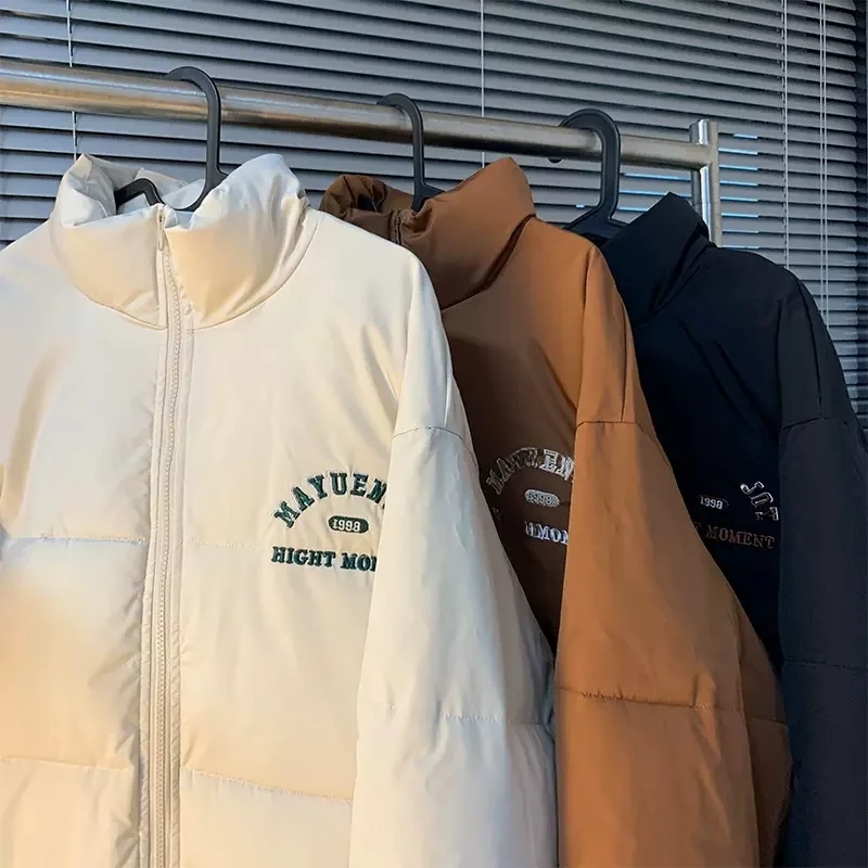 

Winter Thiened Cotton Jaet Stand Collar Casual Loose Versatile Warm Outerwear for Couples Retro Color Street Sle