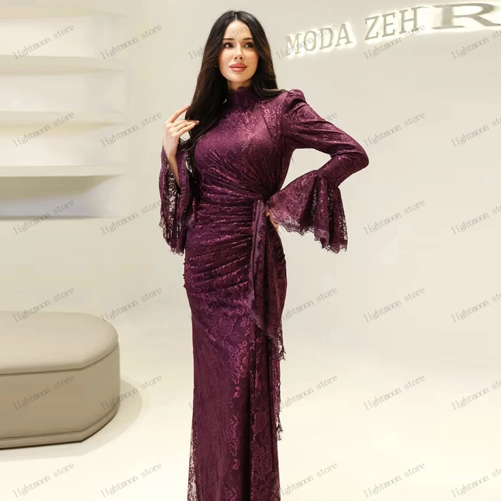 Vintage-Abendkleider, elegantes Abendkleid, Spitze, abgestufte Roben, bescheidene volle Ärmel, charmant, Stehkragen, Vestidos de Gala, individuell gestaltet