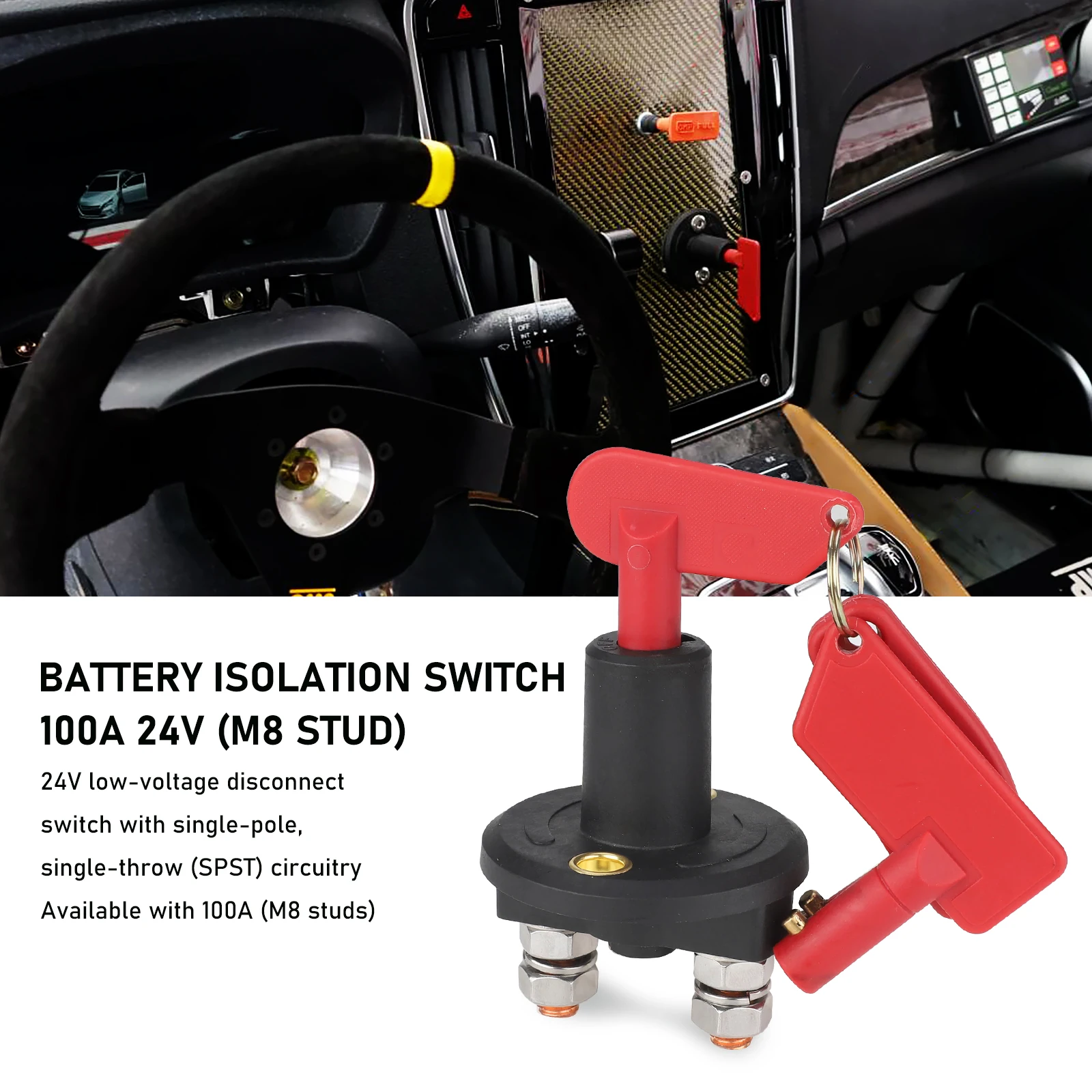 

24V 100A M8 Battery Power Switch Waterproof Disconnect Isolator Disconnect Cut Off Power Kill Switch for Marine ATV Truck Boat